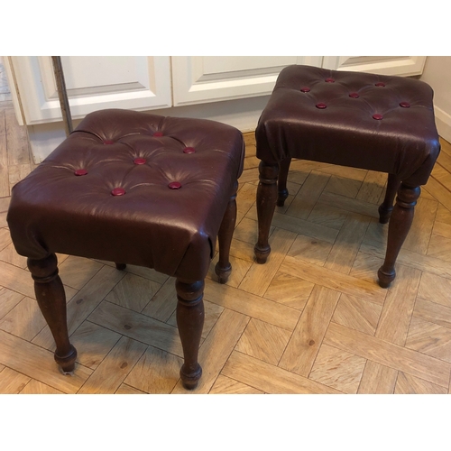 1154 - 2 matching stools with brown leather tops and leather buttons, 44cm wide, 37cm deep, 48cm high. (2) ... 