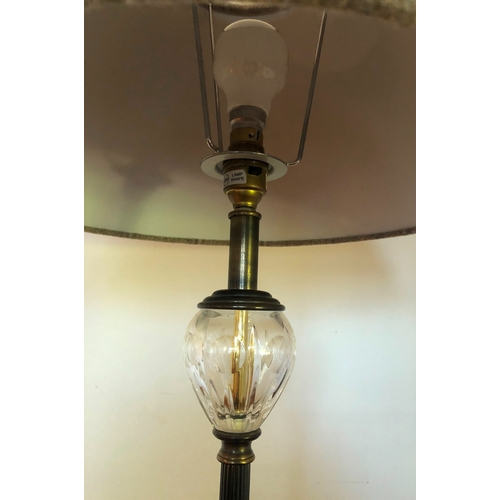 1157 - A brass and glass lamp with tartan fabric shade, 53cm high excluding shade.