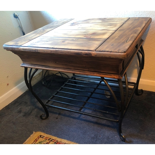 1160 - A low-level table with wood top, 1 drawer below with wood handle, cast iron legs and shelf below, 71... 