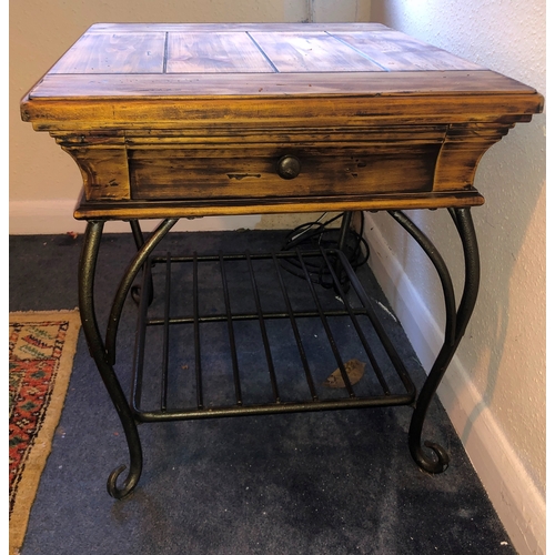 1160 - A low-level table with wood top, 1 drawer below with wood handle, cast iron legs and shelf below, 71... 