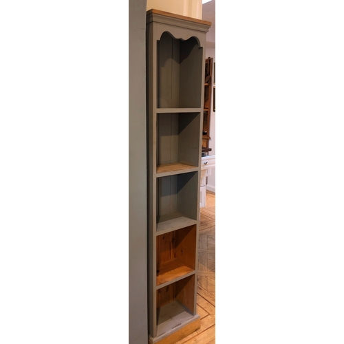 1191 - A painted pine narrow freestanding shelf unit 36cm wide, 21cm deep, 177cm high. This Lot is not held... 