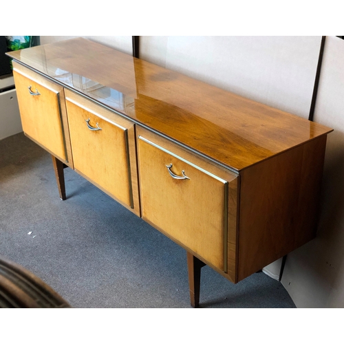 1218 - A Beautility  teak sideboard with tan coloured corduroy fabric door fronts with white metal trim, 2 ... 