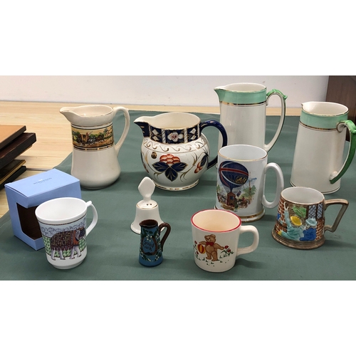 1224 - 2 Burselm Crownford jugs, a Wedgwood mug, boxed and various other china.