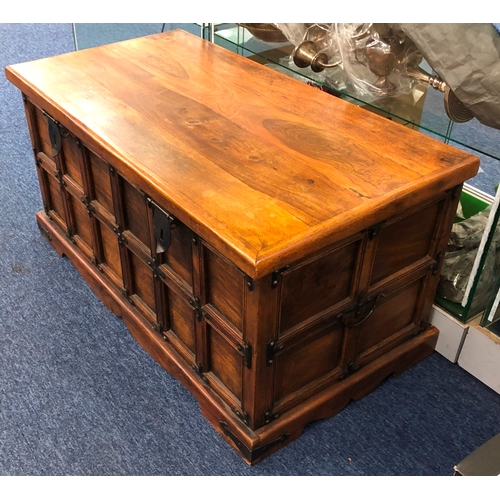 1229 - A hardwood trunk with hinged lid and metal handles and fittings, 91cm wide, 48cm deep, 45.5cm deep.