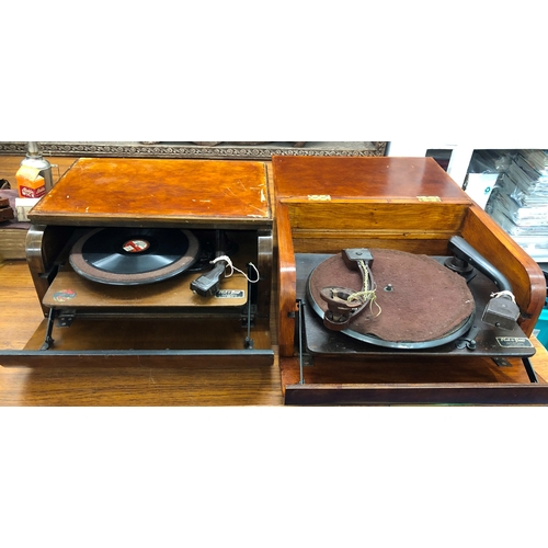 1230 - 2 vintage PlusaGram portable record players in wood cases