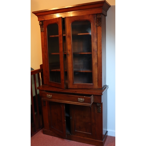 1272 - A Victorian mahogany bookcase with 2  glazed panel doors enclosing  shelves, 1 drawer and 2 panel do... 