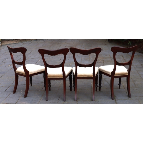 1288 - A set of 4 mahogany chairs with dark cream brush fabric seats on turned front legs. This Lot is not ... 