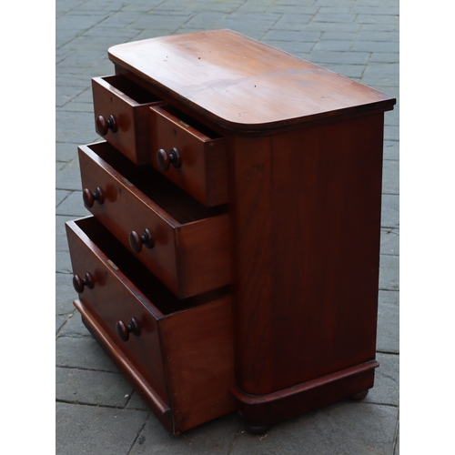 1291 - A small  Victorian mahogany chest of drawers, 2 small drawers and 2 long graduated drawers below, on... 