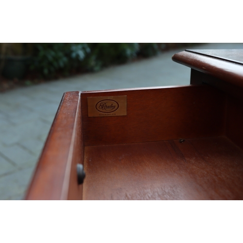 1292 - A reproduction mahogany console table with 3 drawers, brass pull handles, makers mark Brandley Engla... 