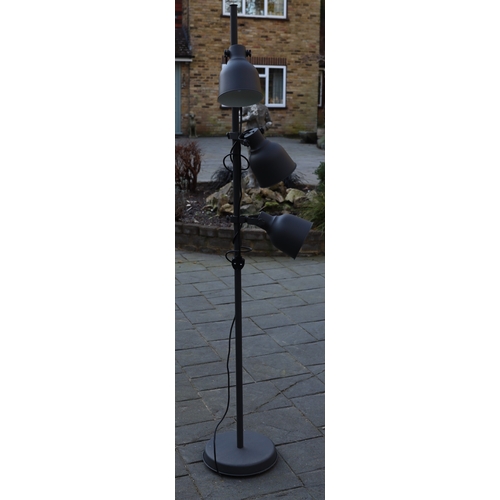 1293 - A grey brushed metal floor lamp with 3 adjustable lights and matching metal shades, 175cm high. This... 