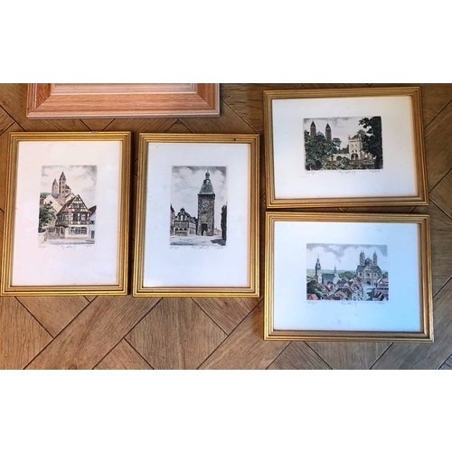 1162 - A group of 4 pictures depicting clock towers and churches, signed Speyar, all in matching gilt frame... 