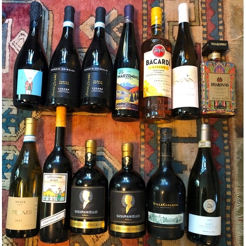 1184 - A mixed quantity of Italian wines and liqueurs, Disaronno, Nunzio Ghiraldi Lugana 2019, Bacardi Ging... 