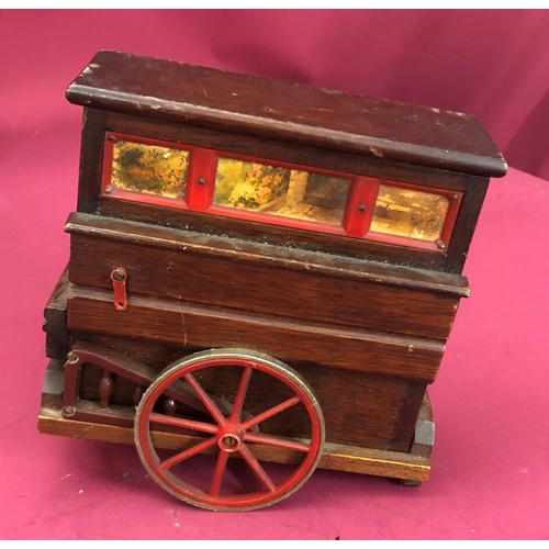 1242 - A model horse cart, 69cm overall, a smaller horse trap, a vintage Tallent Old Bond England Oak Barre... 