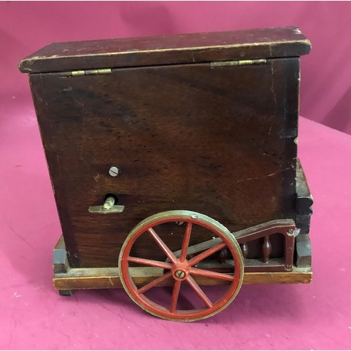 1242 - A model horse cart, 69cm overall, a smaller horse trap, a vintage Tallent Old Bond England Oak Barre... 