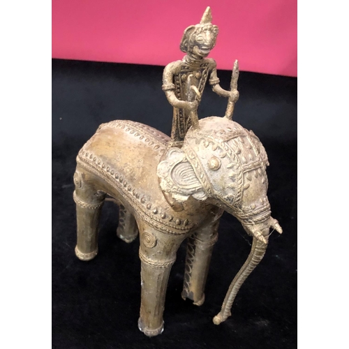 1250 - A brass figure of 2 oxen and cart, a brass elephant, bell, etc.