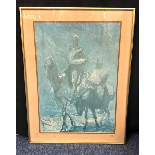 1254 - A print depicting camels with riders in brass coloured frame, 35 50cm.