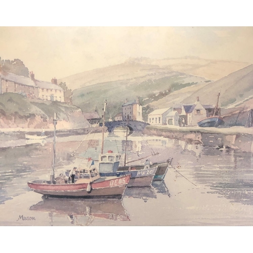 1260 - A watercolour of a small rowing boat  by Pat Snelling, in wood frame, 23 x 17
5cm and a print of moo... 