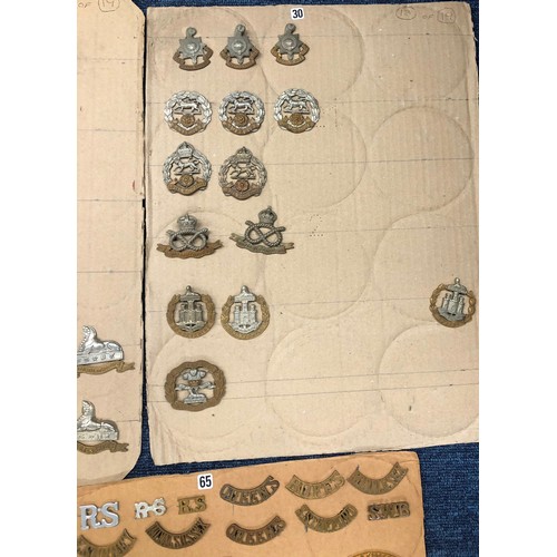 844 - A quantity of various military and other cap badges etc mounted on 10 boards