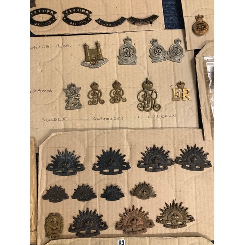 846 - A quantity of various military and other cap badges etc mounted on 26 cut down boards