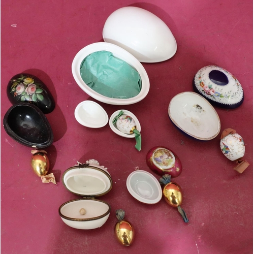 116 - 2 miniature Russian china painted eggs with cord and 9 various other Russian and Continental china e... 