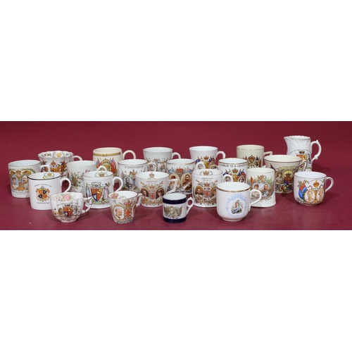 159 - 22 Coronation mugs and cups, including George V, George VI, Edward VII and Victoria