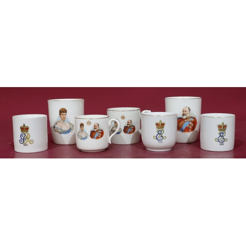 160 - 7 Edward VII and Queen Alexandra Royal Doulton mugs and cups - 3 with inner portraits of Edward VII ... 