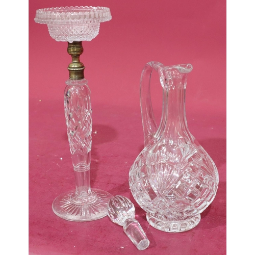 176 - A Stuart cut glass candlestick on gilt metal and turned stem with round sweeping base (later candle ... 