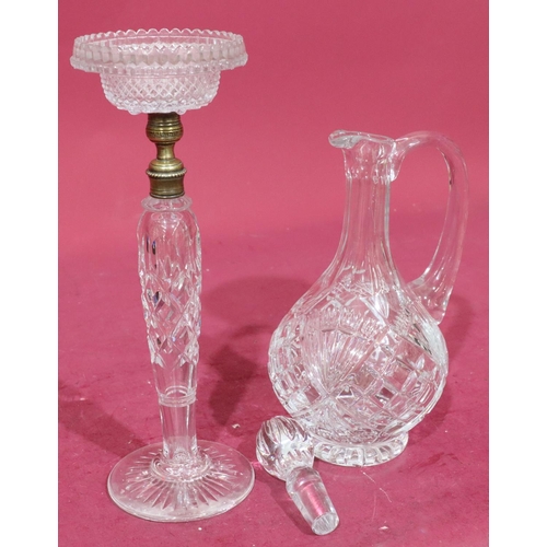 176 - A Stuart cut glass candlestick on gilt metal and turned stem with round sweeping base (later candle ... 