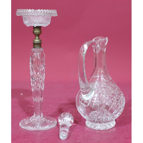 176 - A Stuart cut glass candlestick on gilt metal and turned stem with round sweeping base (later candle ... 