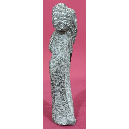 184 - A Shona style grey and black fleck stone group of 2 standing females, 42cm high