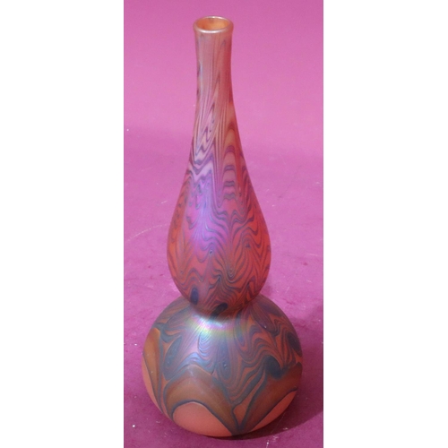 188 - Tiffany & Co iridescent gourd shaped glass vase, signed to base, 38cm high