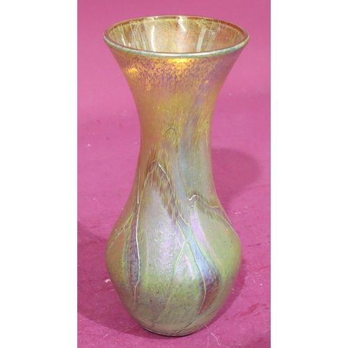 203 - An Alum Bay opaque glass round bulbous thin neck trumpet shaped vase, 28.5cm high