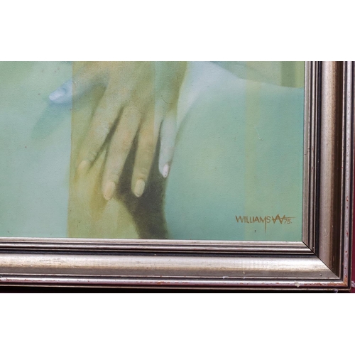 248 - W Williams, abstract oil on canvas depicting half length portrait of a female nude, indistinctly sig... 