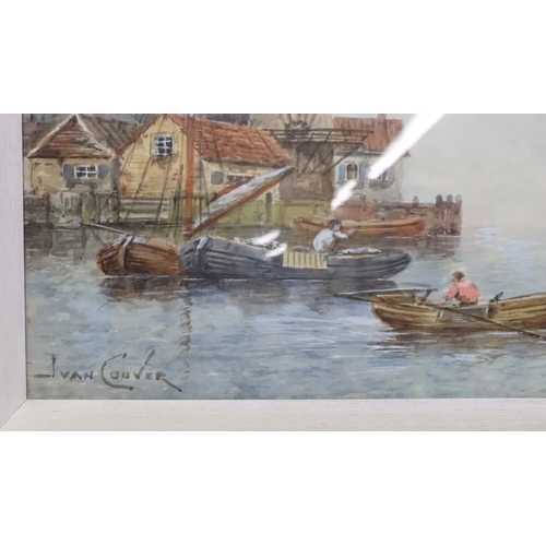 250 - Ivan Couver 19th Century watercolour depicting figures in rowing boat with various sailing boats and... 