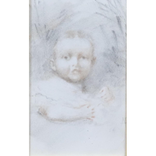 280 - Pompeo Mariani watercolour shoulder length portrait of a baby in Italian carved gilt wood frame with... 