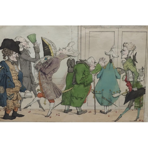 283 - A 19th Century Continental comical coloured print, in gilt frame, 28cm x 39cm