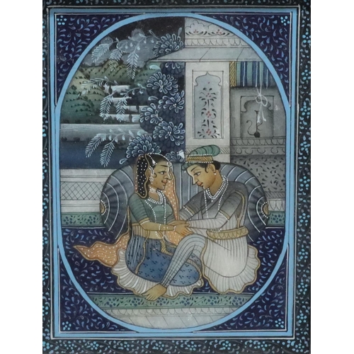 286 - A Mogul Picture depicting 2 seated lovers, in gilt frame, 10cm x 7cm