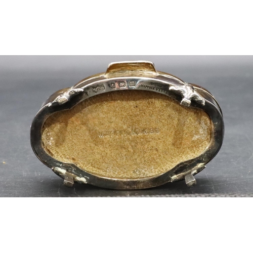 294 - A Birmingham oval scallop shaped silver trinket box with tortoiseshell hinged lid inset with swag an... 