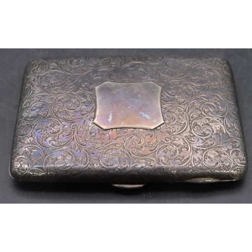 314 - A Victorian Birmingham silver cigarette case with allover embossed scroll decoration, hinged front, ... 