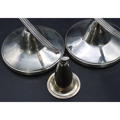 319 - A pair of Birmingham silver double candlesticks on round sweeping base (1 candleholder a/f), 11cm hi... 