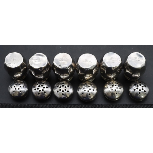 349 - A set of 6 Sterling silver pepper pots with chamfer decoration, 4.5cm high, 1.3oz