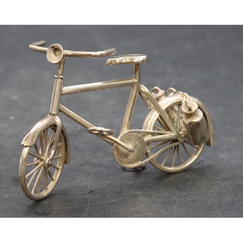 359 - A Continental miniature silver coloured metal model of a bicycle, 6cm high, 1.5oz