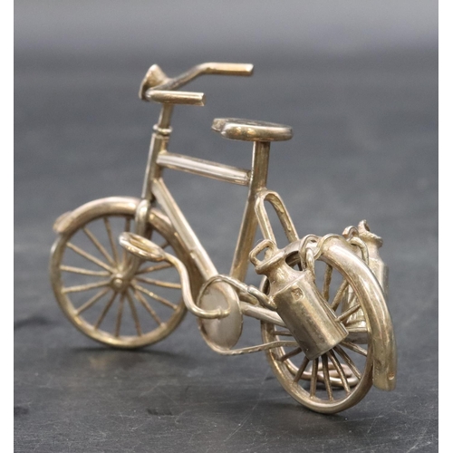 359 - A Continental miniature silver coloured metal model of a bicycle, 6cm high, 1.5oz