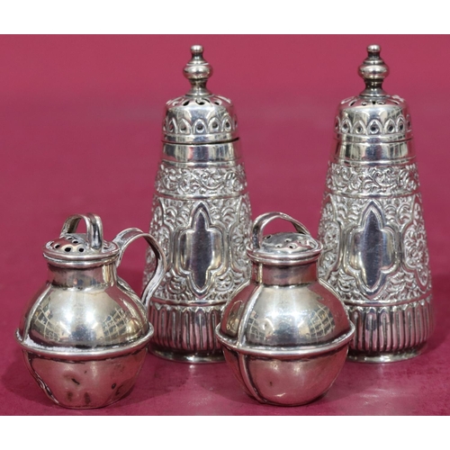 364 - A pair of Birmingham silver small condiments in the form of Jersey milk cans, a pair of Victorian si... 