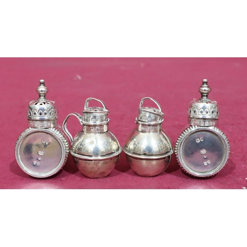 364 - A pair of Birmingham silver small condiments in the form of Jersey milk cans, a pair of Victorian si... 