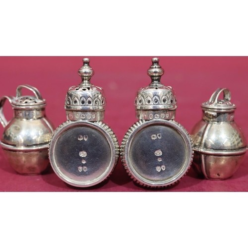 364 - A pair of Birmingham silver small condiments in the form of Jersey milk cans, a pair of Victorian si... 