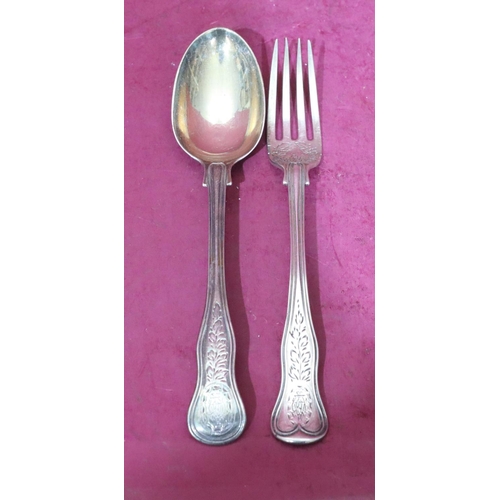 365 - A Victorian silver child's fork and spoon with allover chased floral and leaf decoration, maker's ma... 