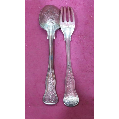 365 - A Victorian silver child's fork and spoon with allover chased floral and leaf decoration, maker's ma... 