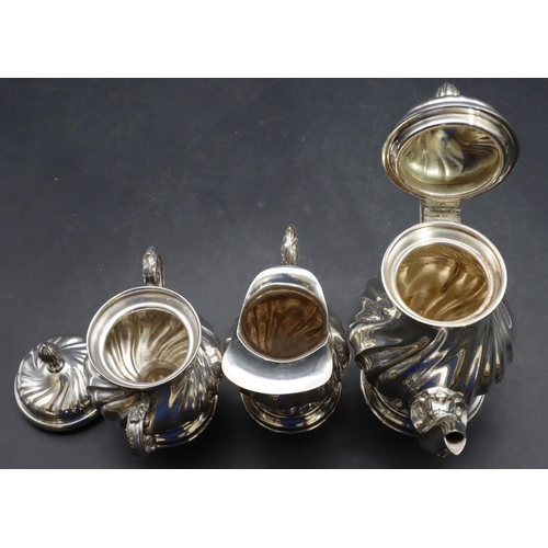 383 - A Continental 800 silver coloured metal 3-piece round bulbous shaped small tea service, comprising o... 