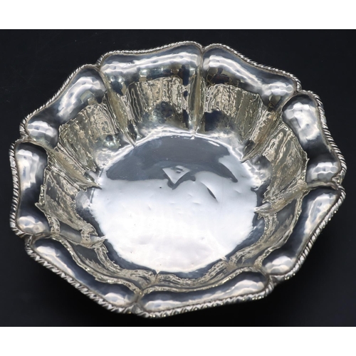 384 - An 800 silver coloured metal round scallop shaped bowl, 21cm diameter, 5.2oz